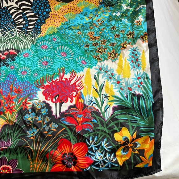 Jungle Zebra Print Scarf 21"x 21" 100% Polyester Square Print w/Farm Rio Vibes - Picture 9 of 9